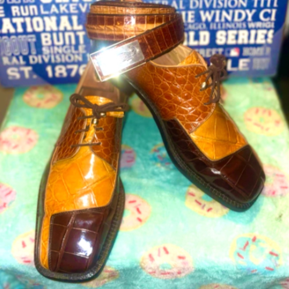 Fennix Italy Alligator Shoes SZ 10.5 with Hornback Alligator Belt SZ 48